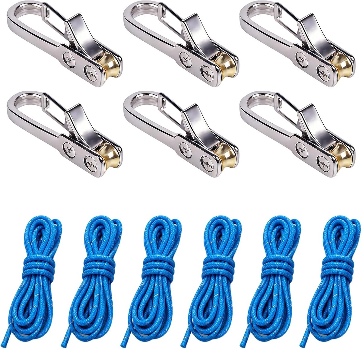 6Pcs Spannseil Seilspanner Zurrseil Abspannseil, 23 cm Verstelbaar Touw Met Roller Spanner Roestvrij Stalen Haak Zurrtouw Voor Camping Boot Outdoor Bevestigingstouw Blauw