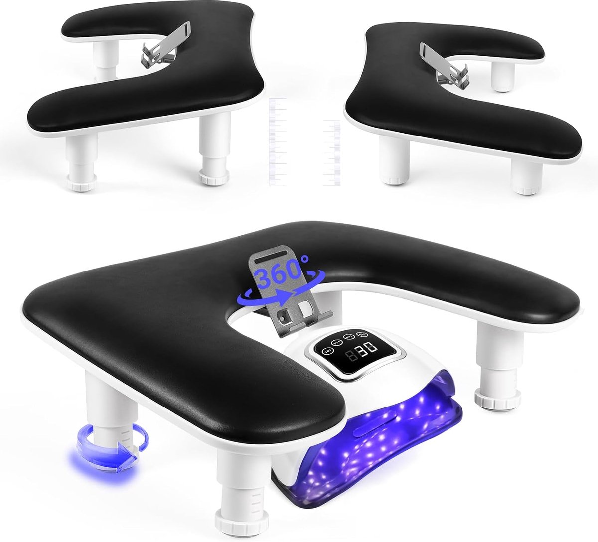 Handsteun Voor Manicure: In Hoogte Verstelbare Armleuning Voor Manicure met Telefoonhouder Comfortabele Beschermhoes Van PU-Leer Voor Manicure Thuis Salon - Zwart