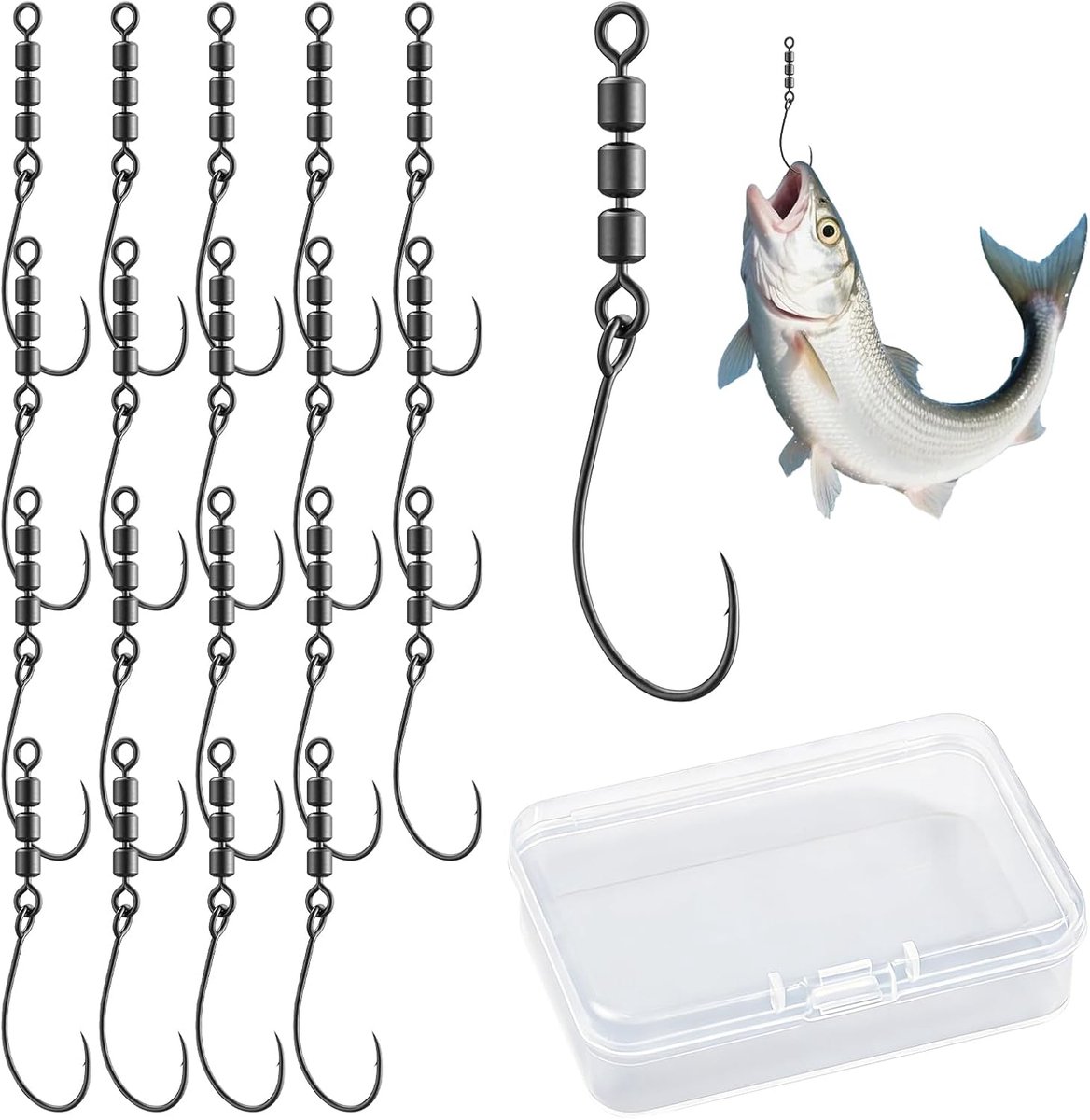 20 Stuks Rotate Visserij Rig Hooks Draaibare Haken voor Forel Lagers Rotatie Hoge Snelheid Slijtvast Maat 4 Veelzijdig Duurzaam met 1 Opbergdoos