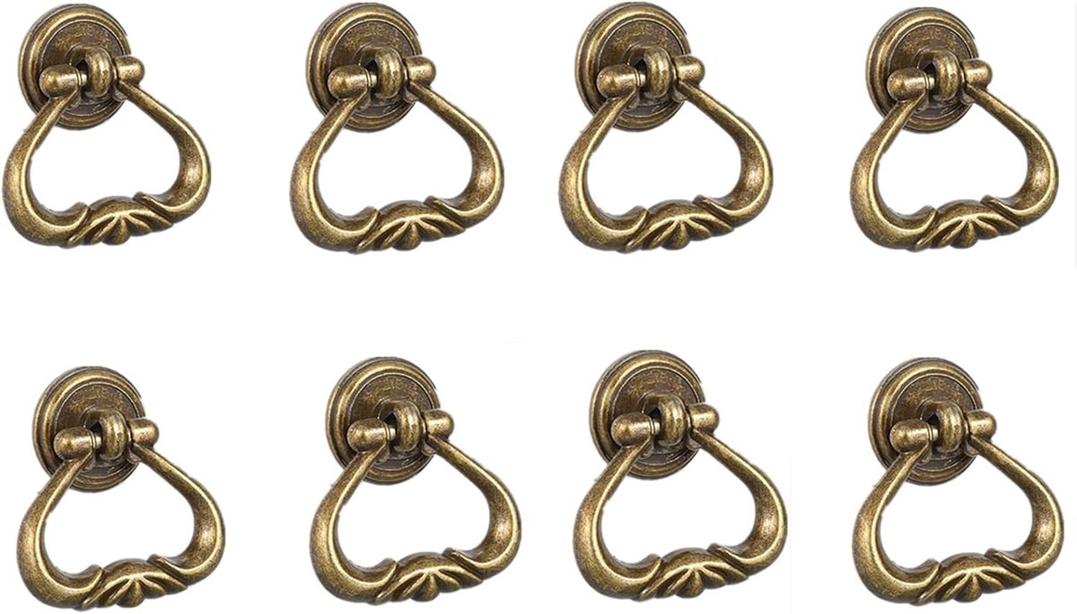messing meubelgrepen met bladpatroon, vintage kastdeurgrepen, decoratieve ringgrepen, set van 8