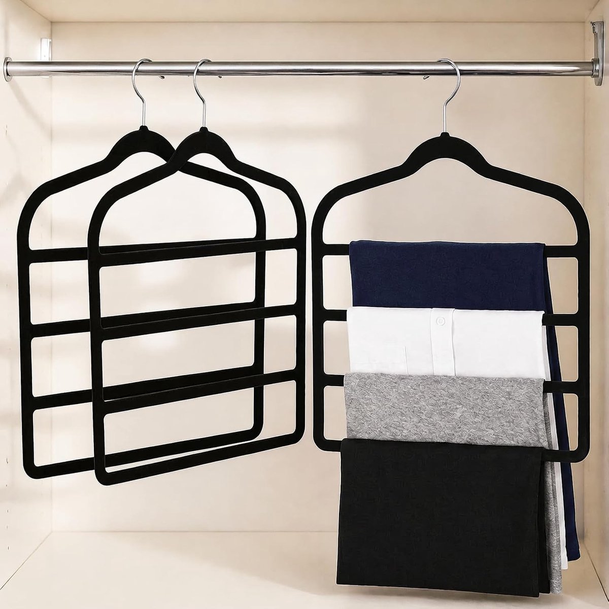 Broekhangers, ruimtebesparend, 3 stuks antislip kleerhangers, meerdere broekhangers, ruimtebesparende kleerhangers voor kleding, broekhangers voor broeken, jeans, sjaals, rokken