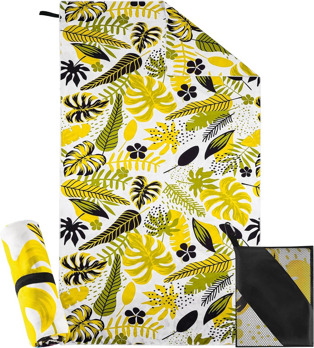 Strandlaken XXL 200 x 100 cm, grote sneldrogende microvezelhanddoek, zandvrije badhanddoek, stranddeken voor vrouwen, strandlaken (geel)