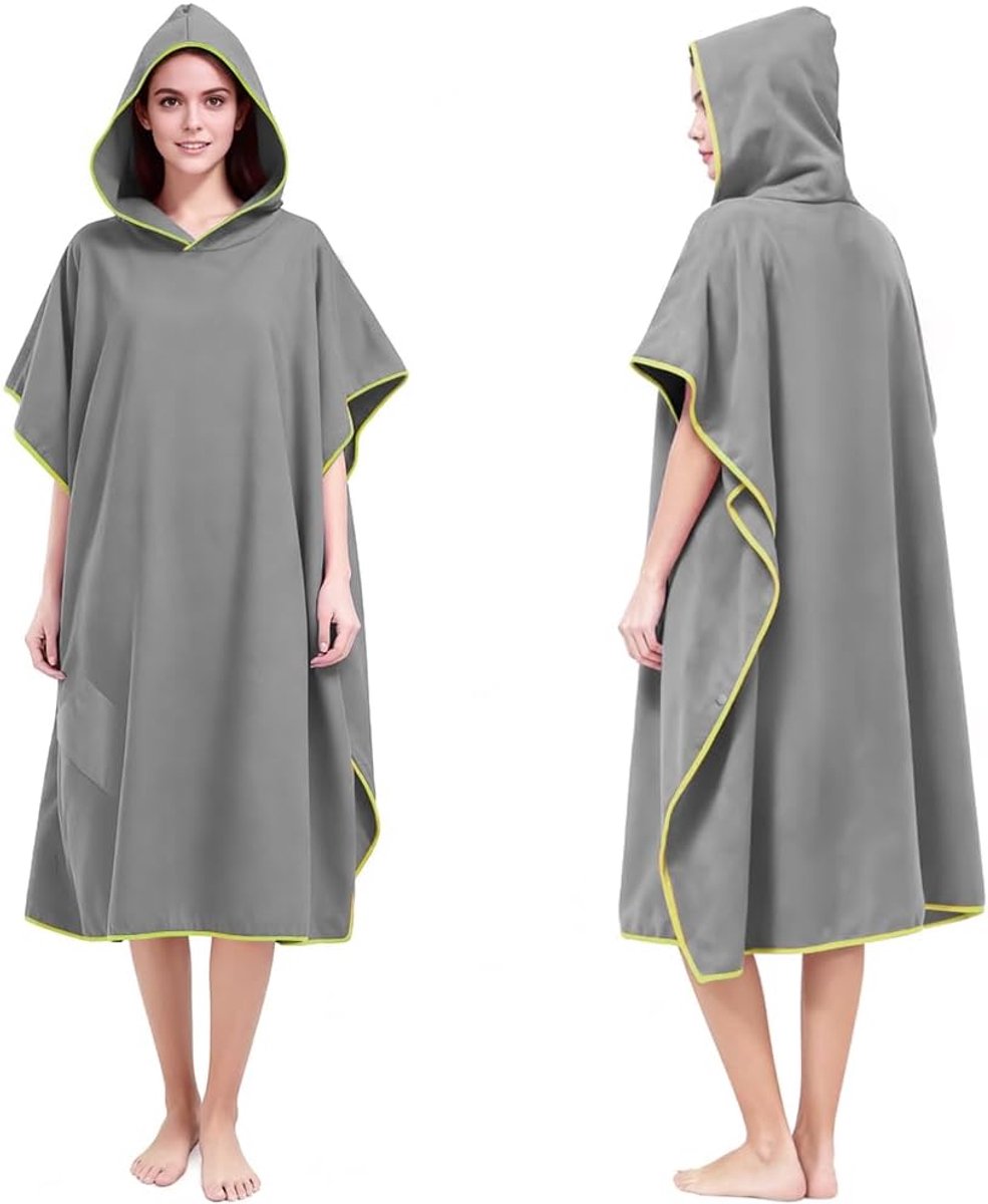 Poncho-handdoek met capuchon voor volwassenen, wikkelgewaad, microvezel omkleedjas, handdoek met zak, extra grote handdoek, poncho, strand, universele maat, cover-up badhanddoek met capuchon om