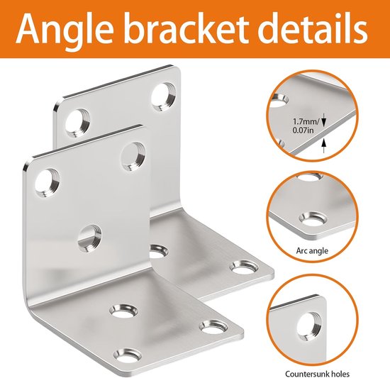 14 stuks hoekverbinders, 50 x 50 x 50 mm, roestvrij stalen hoek met 84 stuks schroeven, metalen hoek, zware belasting, L-klemmen, hoekhoek, 6 gathoeken voor meubels, tafel, stoel, kasten — afbeelding 3