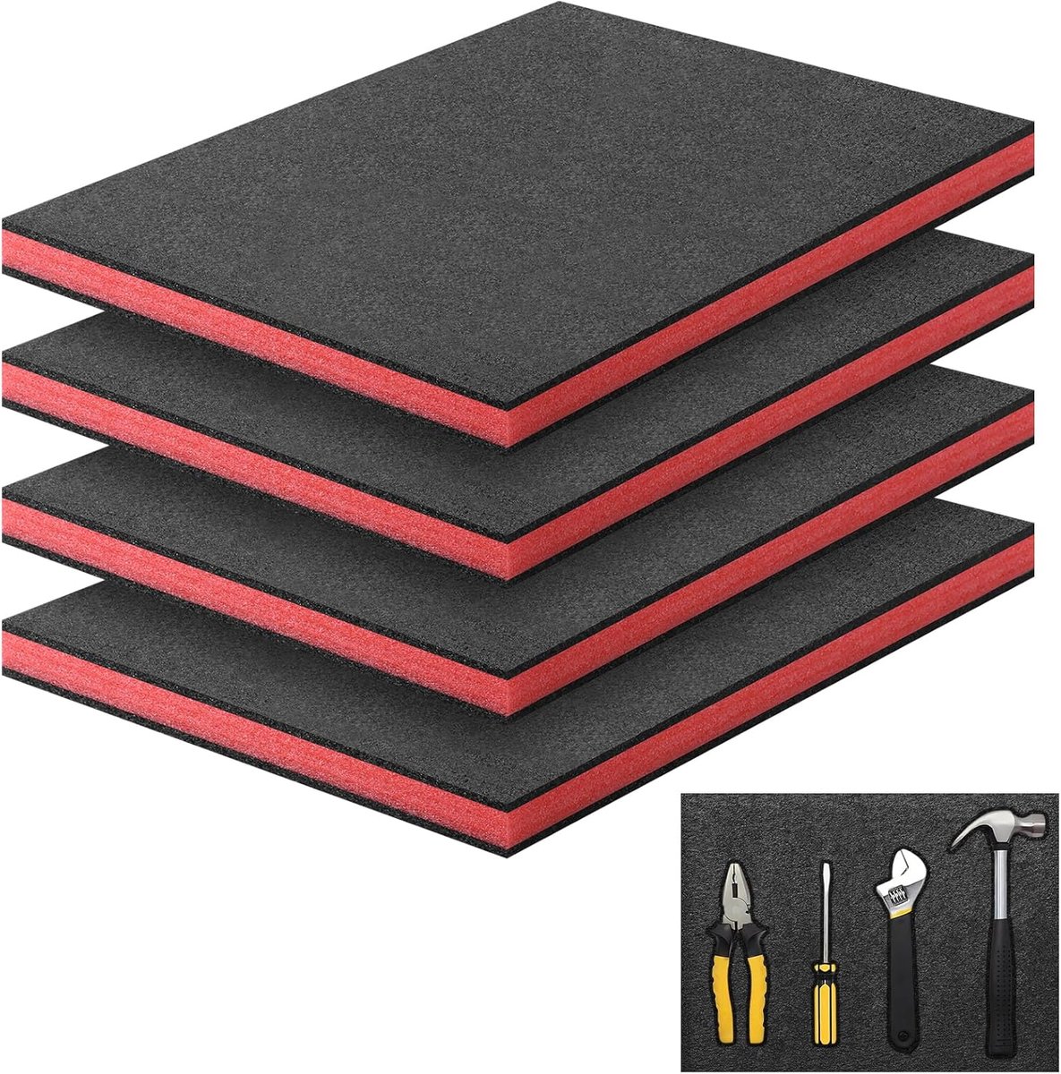 Schuimstof, op maat gesneden, 4 stuks, 40 x 30 x 2,5 cm, gereedschapskisten, schuim, polyethyleenschuim, schuimrubberen inzet, gereedschap, camerakoffer, gereedschapskoffer, schuimplaat