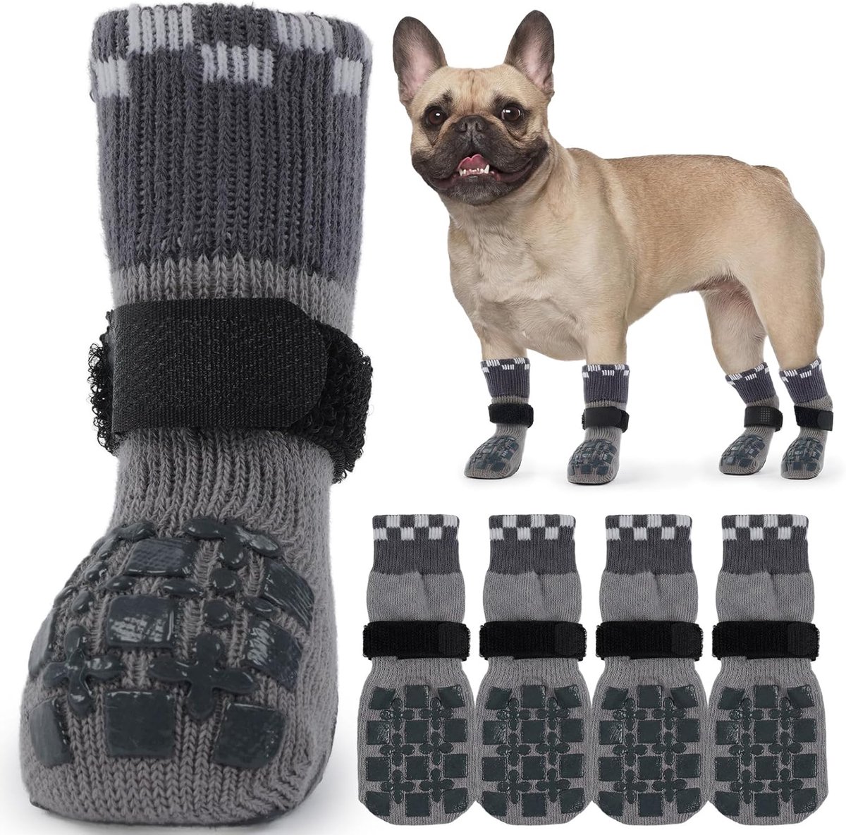 2 paar kattensokken voor gewonde poten, kerstsokken voor katten die stoppen met krabben, hondenpootbeschermers voor gewonde poten, anti-slip grip, sokken, voetbeschermer (grijs, S)