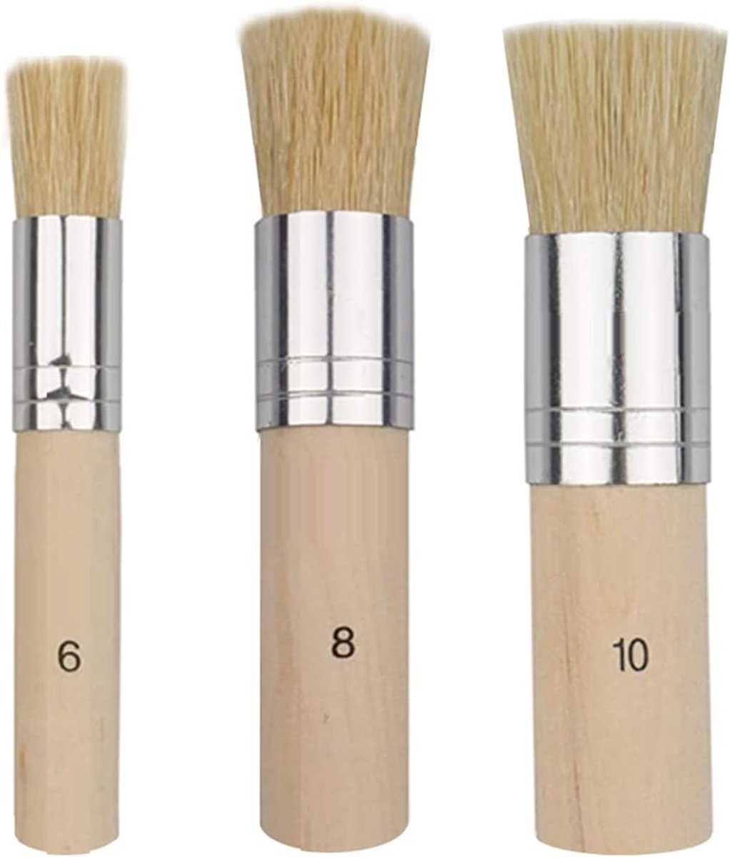 3-delige stencillborstelset, houten ronde schilderharenborstels voor olie, aquarelschilderij, stencilproject, huisdecoratie, waxen (13,5/17/22 mm) - bruin, zilver