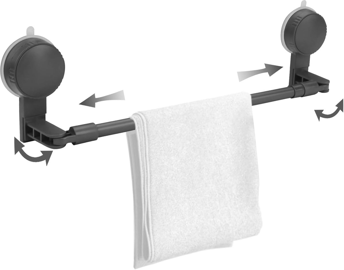 30-60 cm, 180 ° draaibare zuignap, handdoekstang voor doucherek, handdoekstangen voor badkamer, verstelbaar, zonder boren, muurbevestiging, intrekbare houder, glazen deur, keuken (grijs)