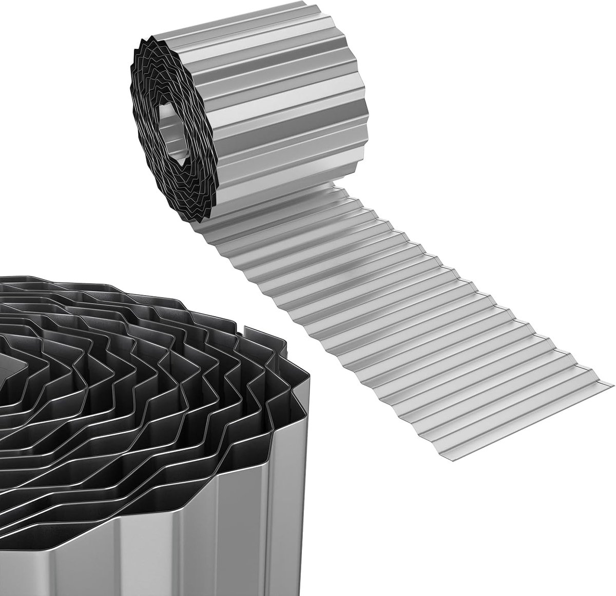 Gazonrand, metaal, 5 m perkrand, golven, maairand, verzinkt, 18 cm breed, doe-het-zelf flexibele bloembedrand voor tuinplanten, groenteteelt, bloemen, zilver