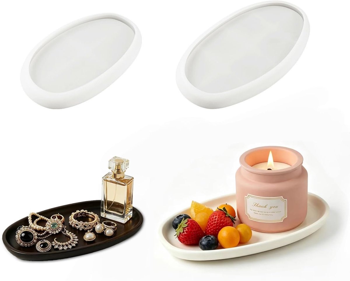 dienblad siliconen mal set, groot en klein, doe-het-zelf gietvorm voor hars, gips, cement, decoratieve opbergvorm voor sieraden, kaarsen, fruit, esthetische huisdecoratie