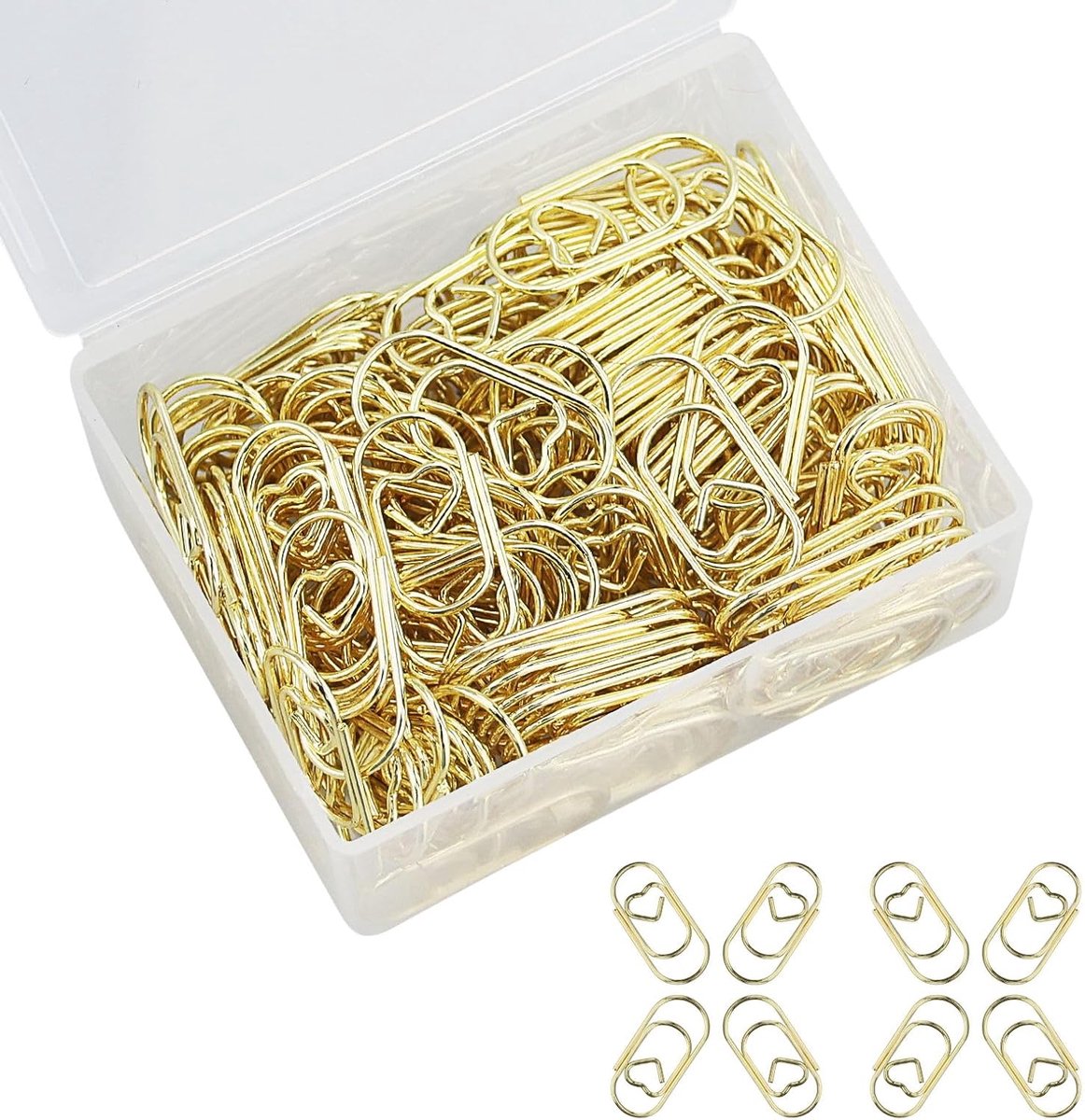 Clips, mini-paperclips in hartvorm, paperclipset voor kantoor, klaslokaal, aktenklem, poster, foto (goud)