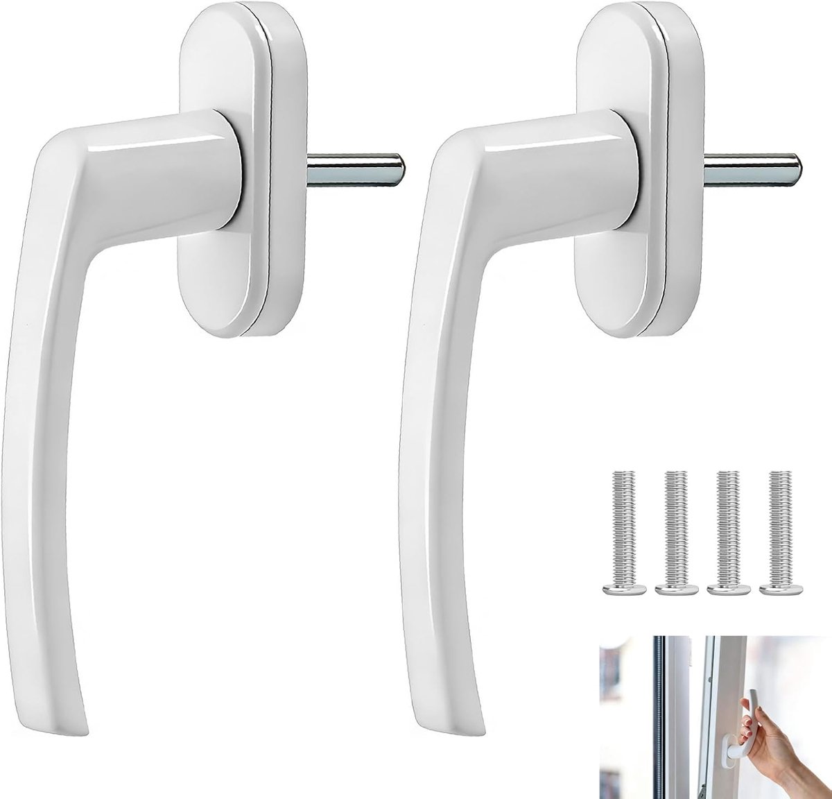 Set van 2 aluminium raamgrepen, raamgreep, staaflengte 35 mm, met verborgen schroeven, vervanging voor pvc, hout, aluminium, universeel met montageschroeven, robuust en betrouwbaar, wit