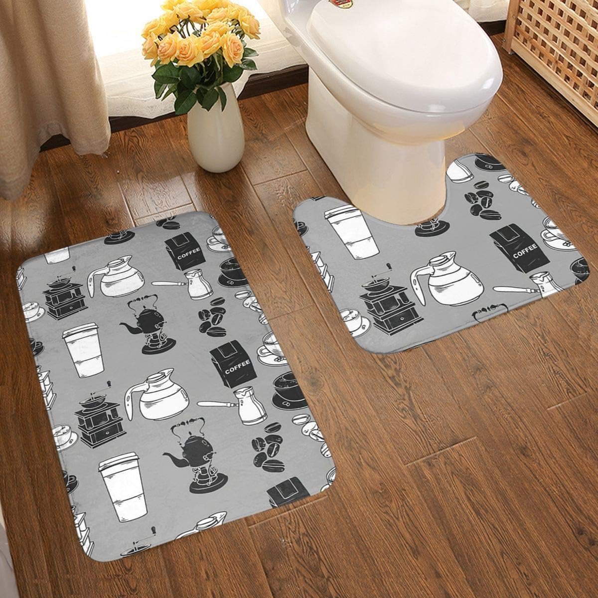 zwart en wit patroon 2-delige zachte anti-slip bad mat Kit, textuur fotografie inclusief 80x50cm hoge absorptie wc-bril en 50x40cm microvezel zachte pluizige badkamer tapijt, anti-slip mat wasbaar.