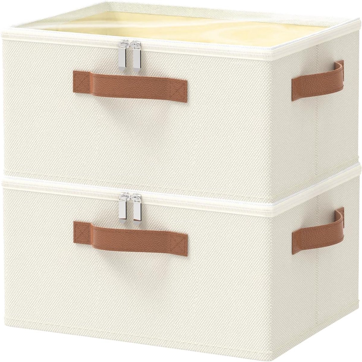 Set van 2 opbergdozen, 40 x 30 x 20 cm, beige | Opbergdozen van stof met deksel voor kleding, met handgrepen
