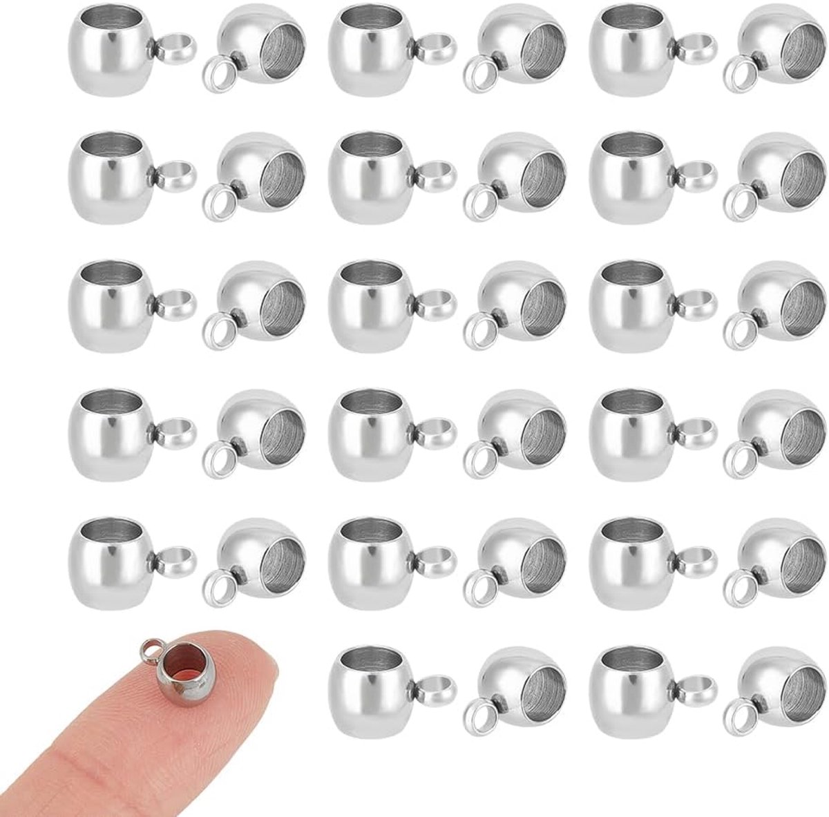 Ongeveer 60 Stks 304 Roestvrij Stalen Buis Bails Fit Europese Kettingen Rondelle Bail Kralen Hanger Connector Links Loop Bails voor Hanger Armband Sieraden Maken 1.8mm Gat