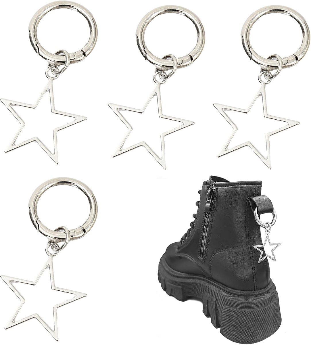 Bedels veters met clip | Punk Pentagram sieraad voor laarzen, sneakers, canvas, sneakers, Halloween, Kerstmis