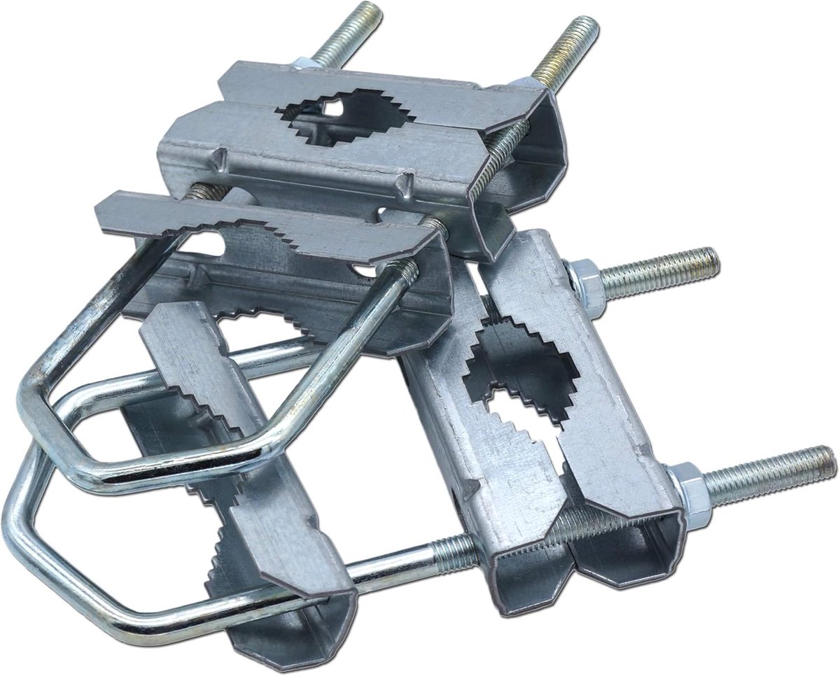 dubbele mastklemmen van hoogwaardig staal 18 cm - houder voor buis of mast tot 64 mm van verzinkt staal voor antennes (satelliet, DVB-T2, LTE) parasol, weerstation