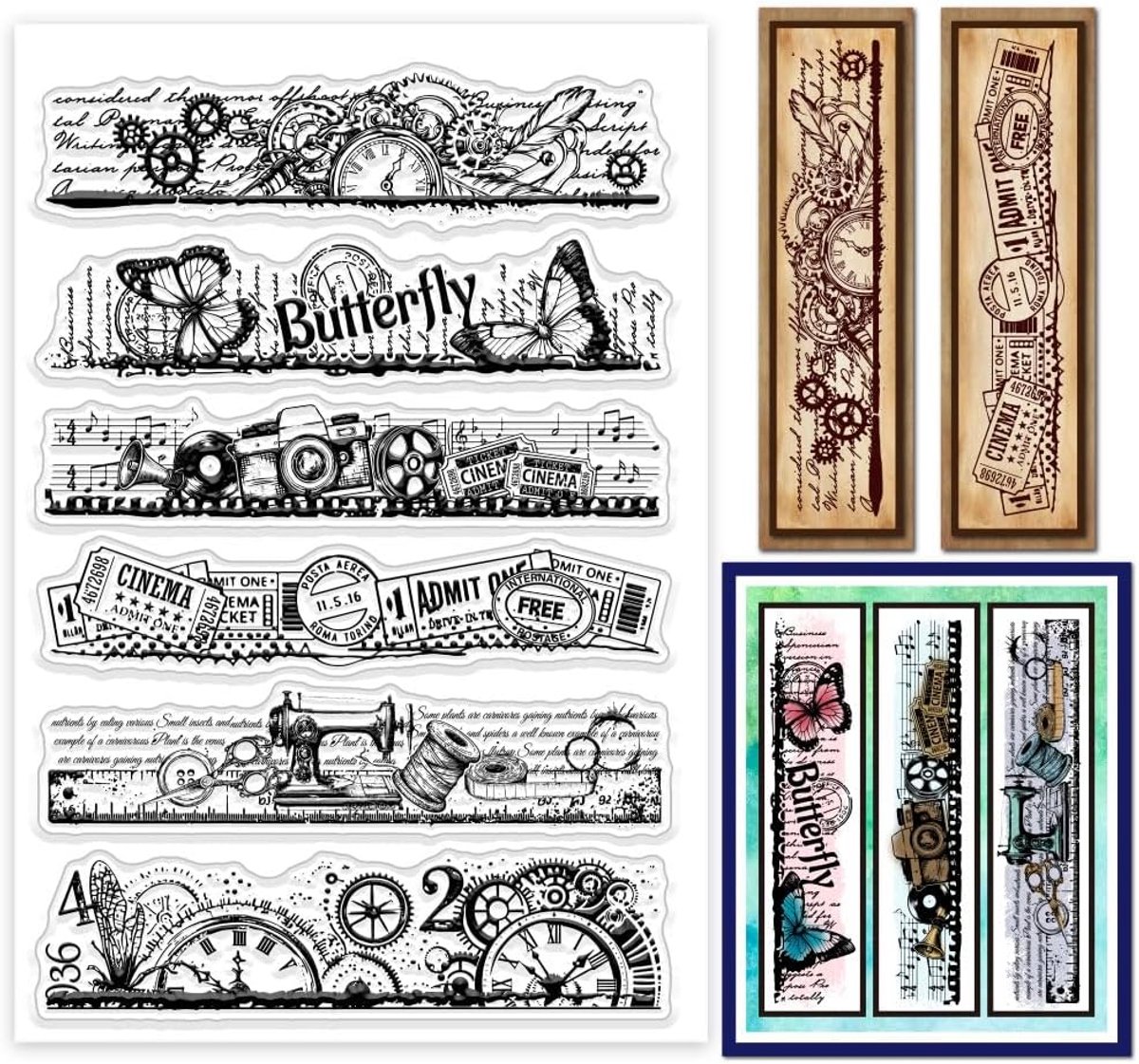 Vintage Collage Grens Bladwijzer Clear Stempels Retro Achtergrond Bladwijzer Siliconen Clear Stempel Seals voor DIY Scrapbooking Kaarten Maken Foto Album Journal
