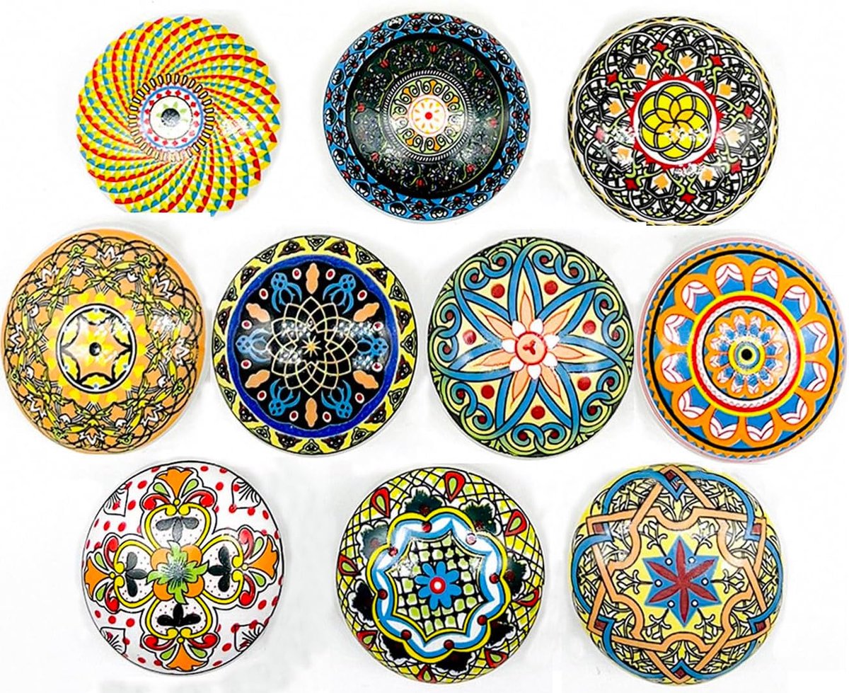 porseleinen knoppen - 10 stuks keramische handgrepen - prachtige keramische knoppen - Boheemse stijl kastknoppen, voor doe-het-zelf dressoir kledingkast meubels decor