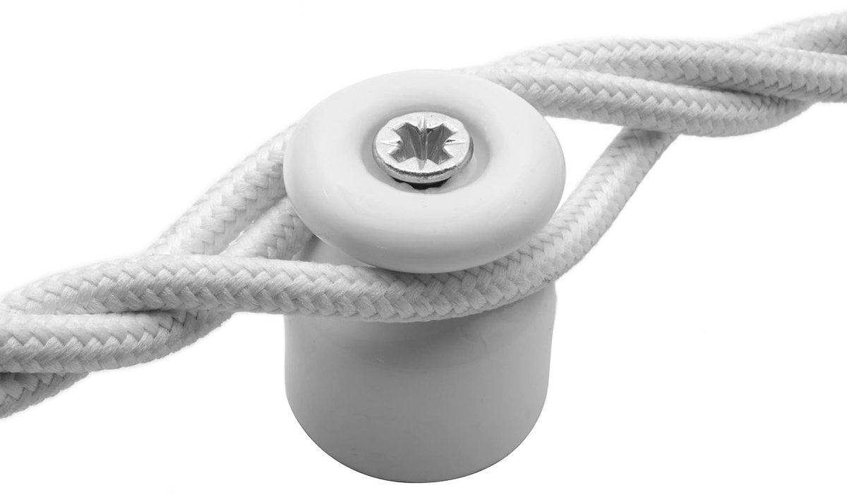 - Kabelklem met schroeven en pluggen - 25 antieke porseleinen isolatoren voor installaties van gevlochten wandkabels, wit