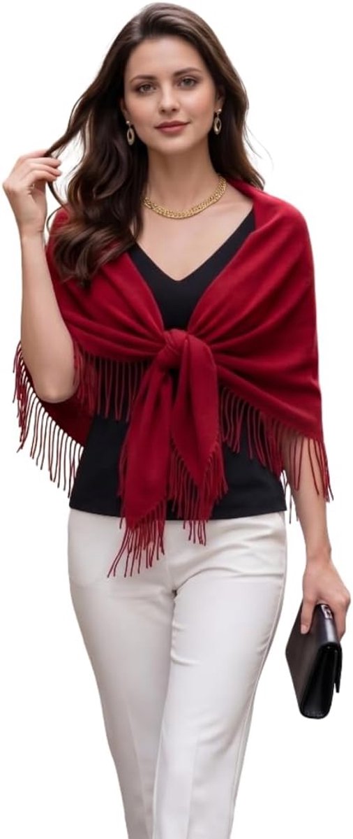 sjaal voor dames, dun, herfst, winter, 200 x 70 cm, kasjmier, halsdoek, formeel, soepel, stijlvol, elegant, wollen sjaal, wol, effen kleur, damessjaal (donkerrood)