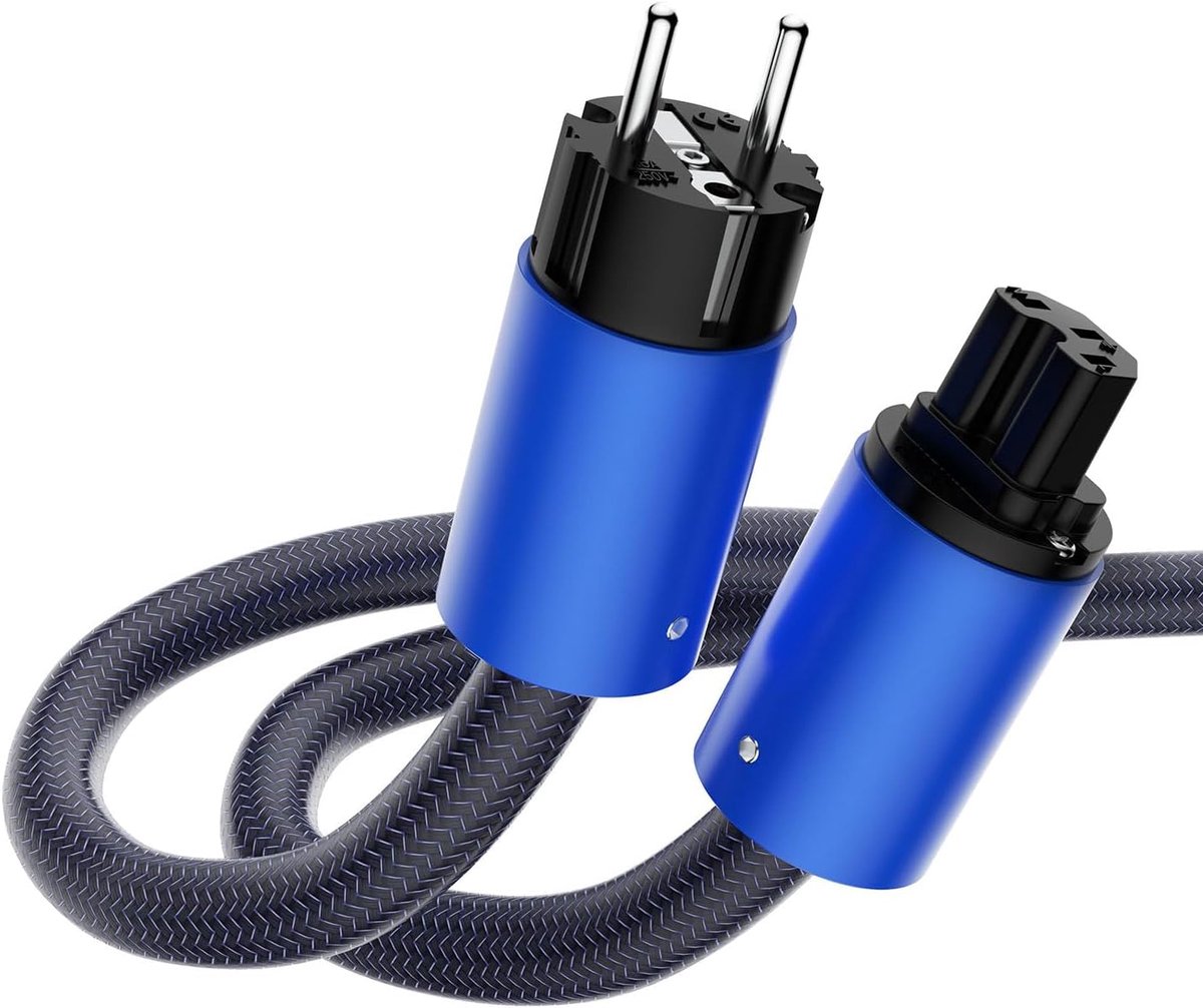 netkabel, verzilverde Schuko Ofc netkabel, HiFi High End 1,5 M, met Schuko-stekker en IEC-stekker, HiFi Schuko C15 netkabel voor audio-video en thuisbioscoop
