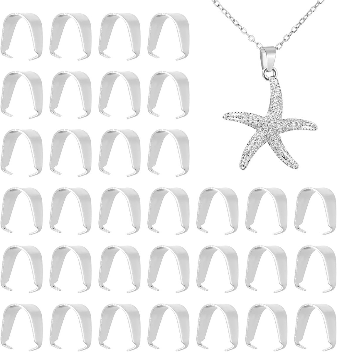 200st Zilver-Ton Metaal Knijpbeugels voor Halsketting Hangers | Roestvrij Staal Knijpbeugels Hanger Sluiting Connectors Vlekbestendig & Glad voor Halsketting Benodigdheden Sieraden Maken