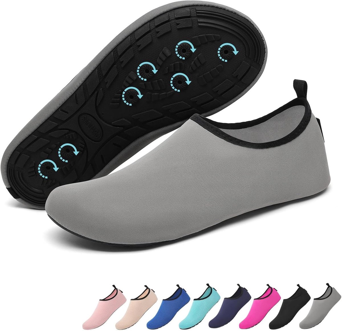 7 drainagegaten, sneldrogend, antislip, badschoenen voor heren en dames, maat 36-47, Donkergrijs, 36/37 EU