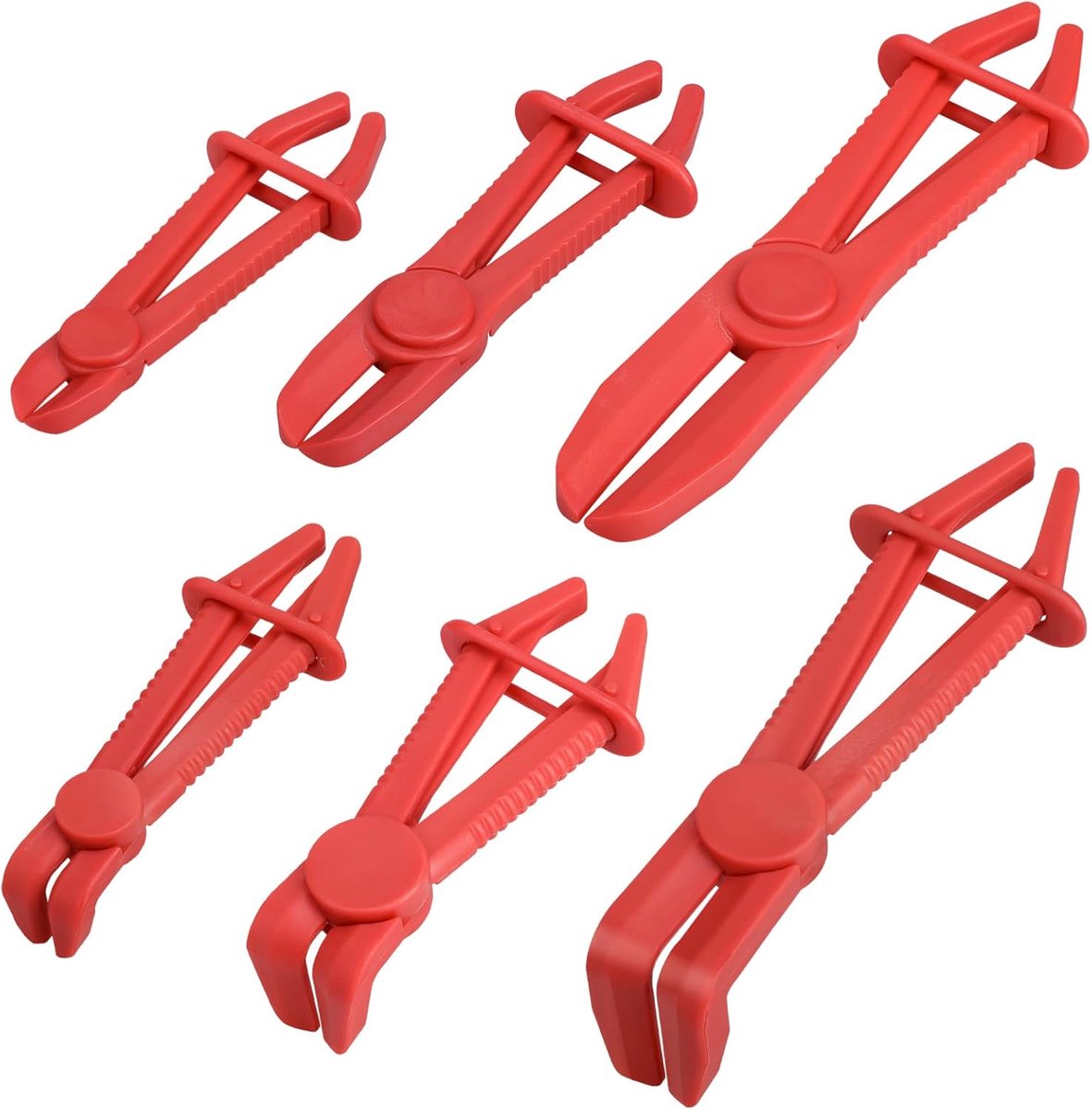 6-delige slangklemset - rechte en 90° knijptang, lijnklem in 3 maten, rem, brandstof en gasleidingklemmen - rood