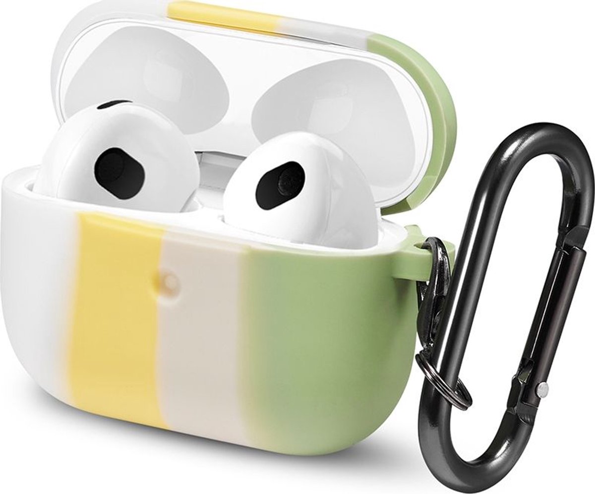Mobigear Hoesje geschikt voor Apple AirPods 3 Hoesje Flexibel Siliconen | Mobigear Colors - Wit / Groen / Geel