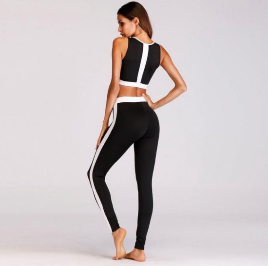 Sport set dames – Sport pakje - Fitness outfit - yoga legging - zwart met  wit | bol.com