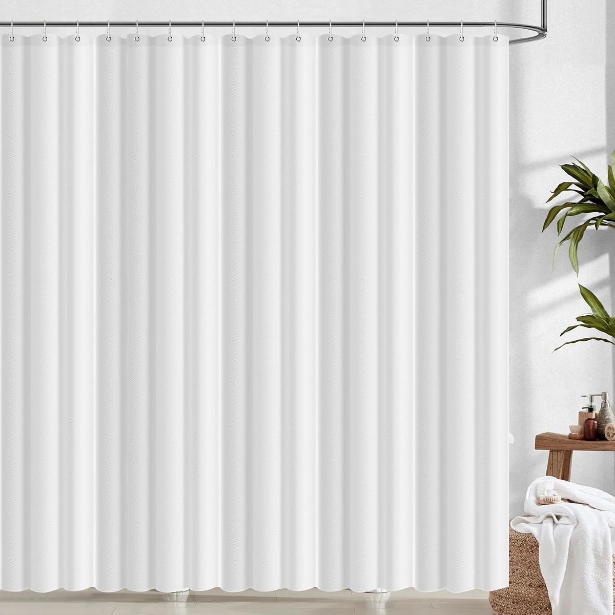 Douchegordijn 180x200 met 12 haken, waterafstotend, schimmelwerend en snel drogend, verkrijgbaar in wit, beige en grijs, geschikt voor gebruik in de badkamer of boven het bad