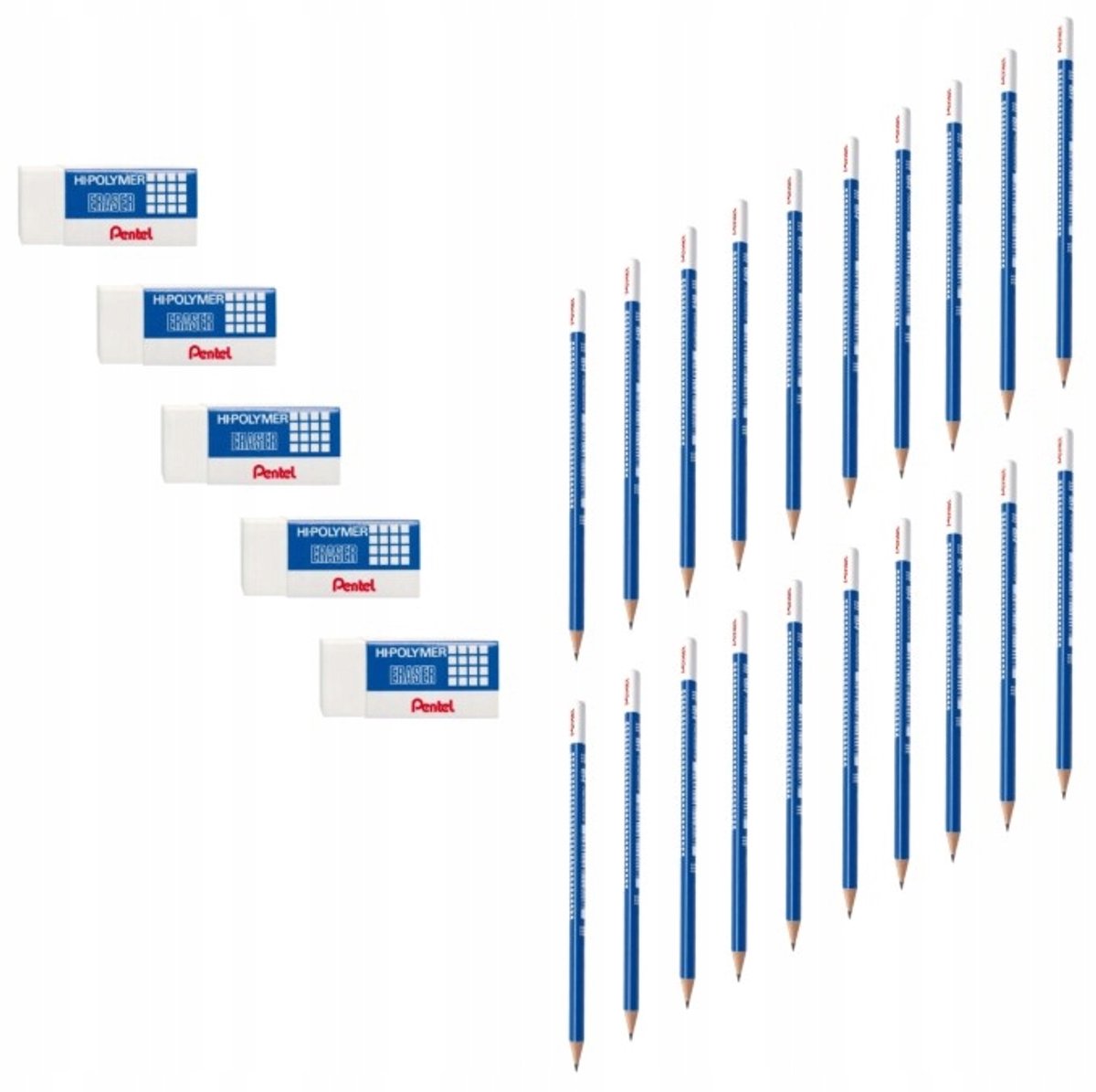 Pentel HB Pennenset bevat 20 potloden in 5 gummen