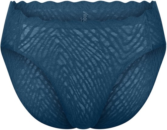 Donkerblauwe slip met golfvormige rand en visgraatpatroon.
