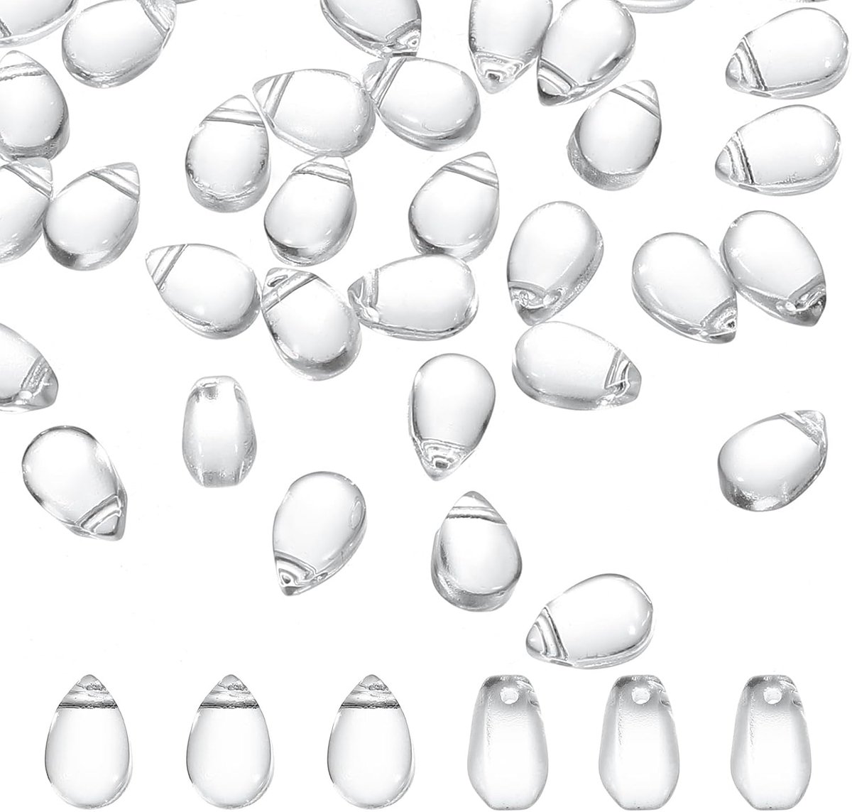 Kralen, 50 stuks top geboord helder glas rocailles kristal gepofte regendruppel kralen, helder wit, 6x9mm