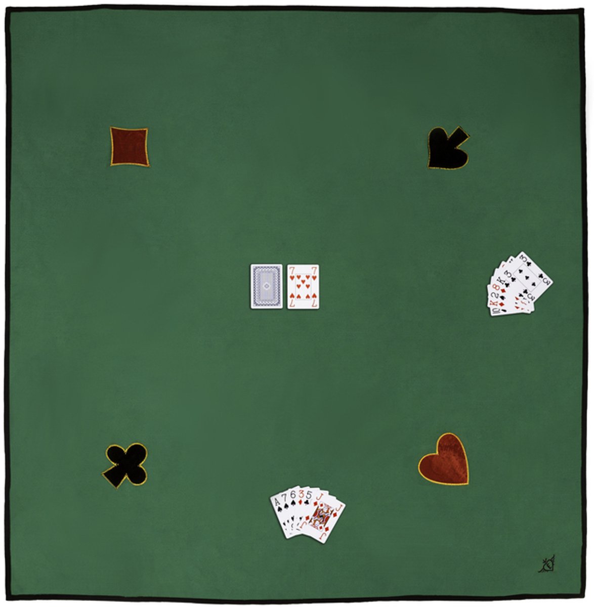 Engelhart Kaartkleed - 120 x 120 cm - 100% katoen - met 4 applicaties - wasbaar - speelkleed voor kaartspellen en spelavonden -