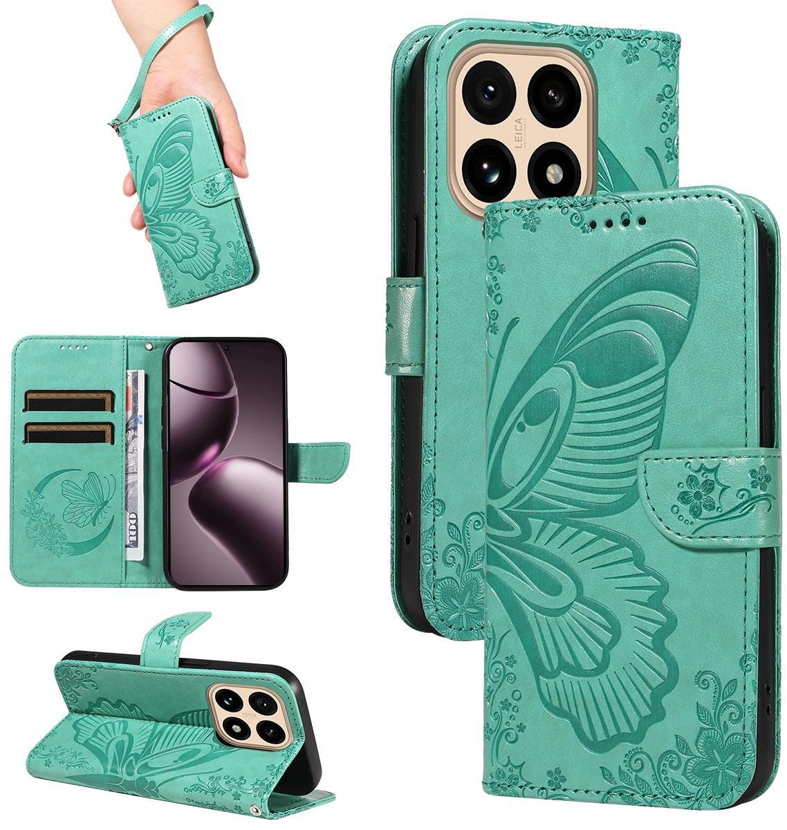 Mobigear Telefoonhoesje geschikt voor Xiaomi 15T Hoesje | Mobigear Butterfly Bookcase Portemonnee | Pasjeshouder voor 2 Pasjes | Telefoonhoesje voor Pinpas / OV Kaart / Rijbewijs - Groen
