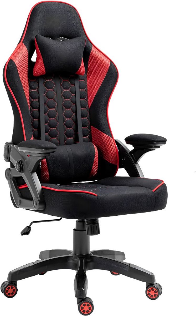 NIVA® Gamingstoel - 130 kg - Ergonomische Gamestoel - Met Voetensteun & Hoofdkussen - Zwart en Rood - 52cm x 59cm x 126cm