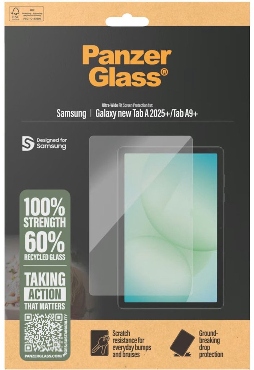 PanzerGlass Screenprotector geschikt voor Samsung Galaxy Tab A11 Plus Glazen | PanzerGlass Ultra-Wide Fit Screenprotector - Case Friendly - Ultra-Wide-Fit
