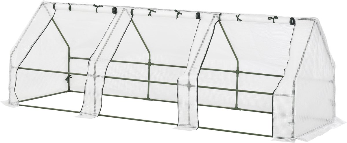 Mini Tuinkas 270x90x90 cm, Wandelbare Foliekas met 3 Ritsdeuren, Compact Kweekkas voor Balkon en Tuin, Versterkte PE-Folie 140 g/m², UV-bescherming, Wit