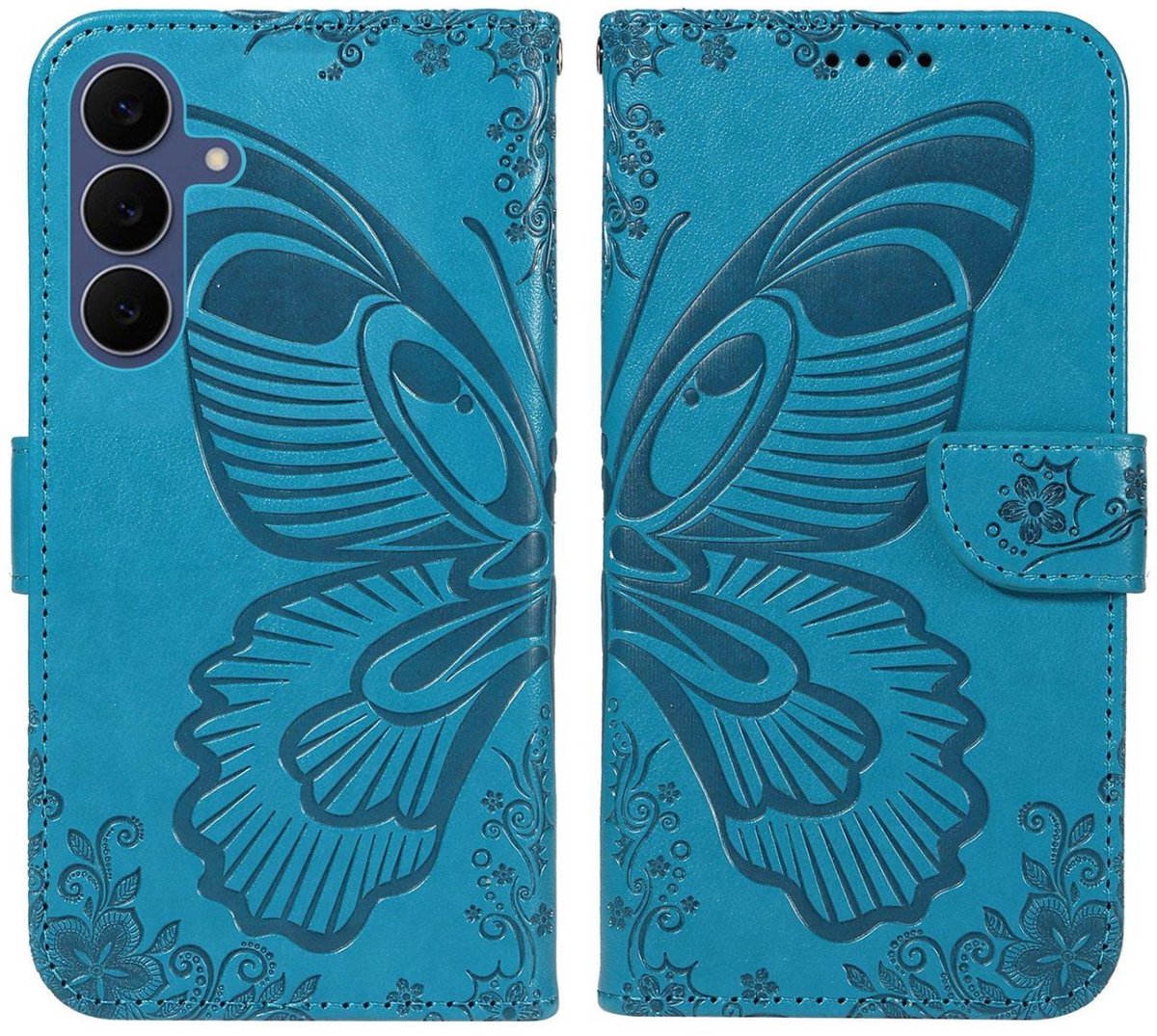 Mobigear Telefoonhoesje geschikt voor Samsung Galaxy S26 FE Hoesje | Mobigear Butterfly Bookcase Portemonnee | Pasjeshouder voor 2 Pasjes | Telefoonhoesje voor Pinpas / OV Kaart / Rijbewijs - Blauw
