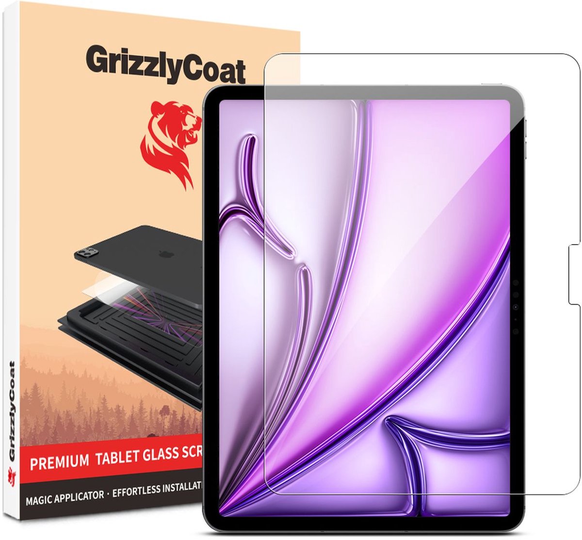GrizzlyCoat Screenprotector geschikt voor Apple iPad Air 11 Inch (2026) Glazen | GrizzlyCoat Magic Applicator Screenprotector - Case Friendly + Installatie Frame
