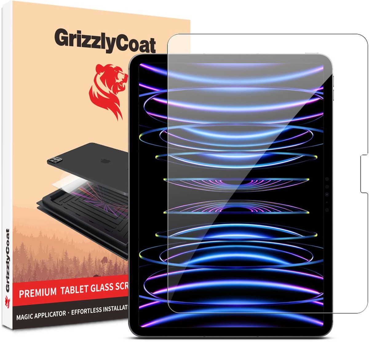 GrizzlyCoat Screenprotector geschikt voor Apple iPad Pro 11 Inch (2025) Glazen | GrizzlyCoat Magic Applicator Screenprotector - Case Friendly + Installatie Frame