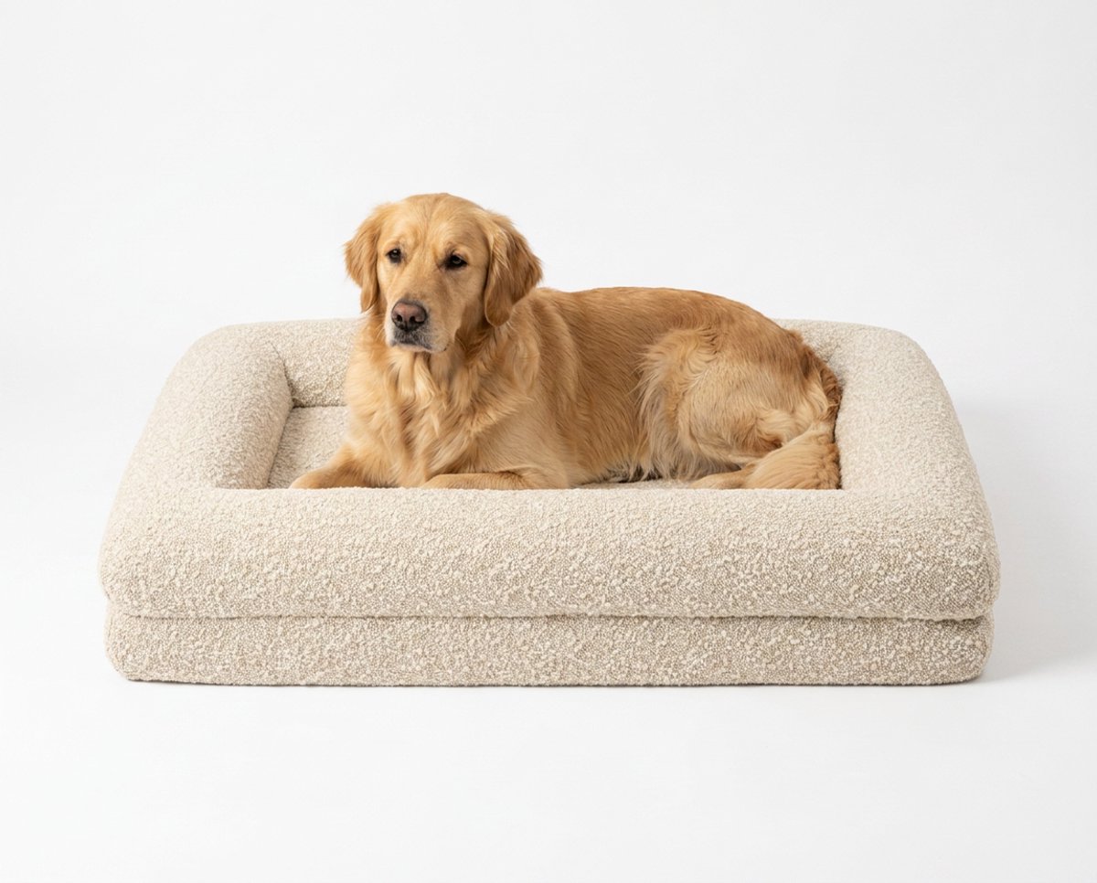 Behave Orthopedische Hondenmand - Bouclé Memory Foam - Wasbare Hoes - Anti-slip - Maat L - 115x90 cm - Beige