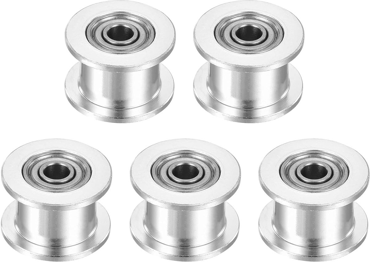 2GT katrol, tandloos, 3 mm boring, aluminium tandriemschijf voor 6 mm brede tandriem voor 3D-printer, CNC, katrol, 5 stuks, zilver