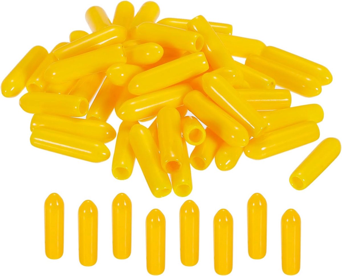 sourcing map Rubberen eindkappen, 100 stuks, 3 mm, pvc, vinyl, schroeven, schroefdraad, beschermers, ronde draad, plankdoppen voor schroeven, bouten, buisleiding, hekpalen, geel