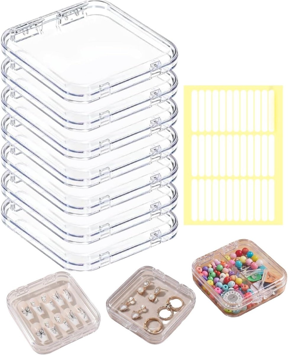 6 dozen voor Press-On nagels met zelfklevende folie, 7,5 x 7,5 x 1,6 cm, stapelbare doos van transparant acryl voor opslag en bescherming, presentatie en onderhoud