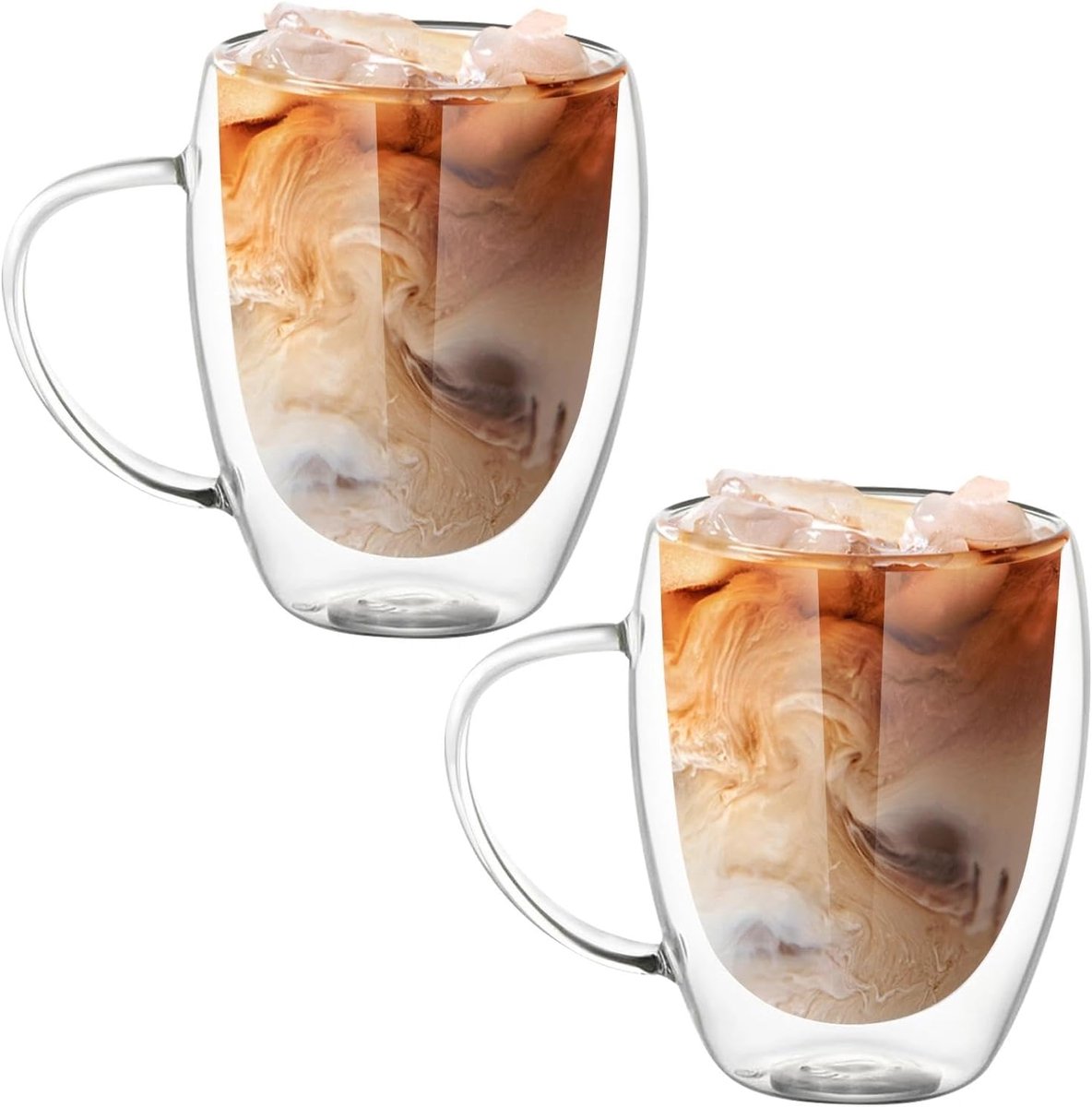 2 stuks koffiekopjes, dubbel glas met handgrepen, glazen kopjes, dubbele glazen bekers, espressoglazen voor latte, cappuccino, warme dranken, thee, sap (350 ml)
