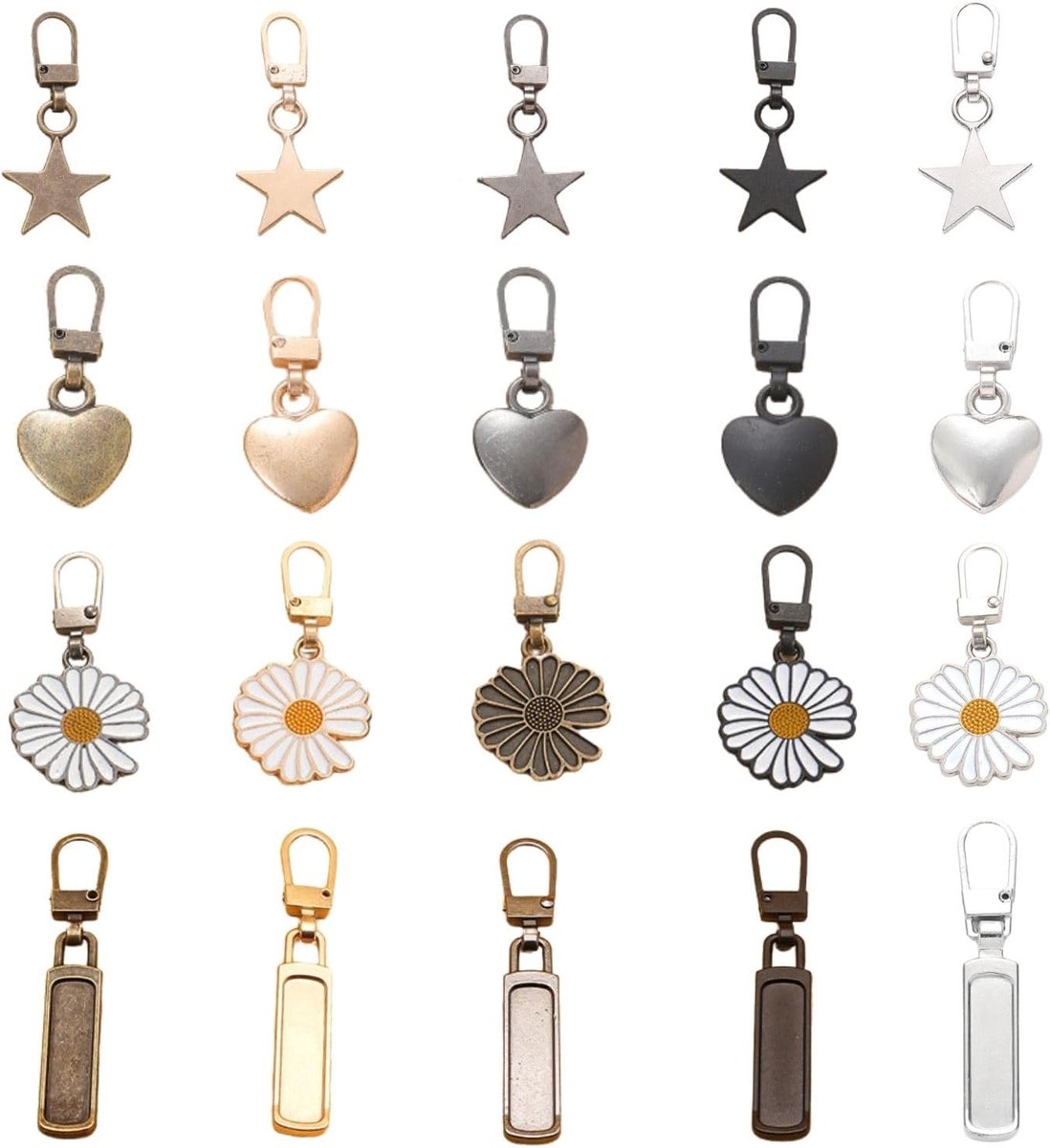 ritssluiting, 20 stuks metalen ritssluiting, 5 kleuren, reparatieset, afneembare ritssluiting voor jassen, koffer, rugzak