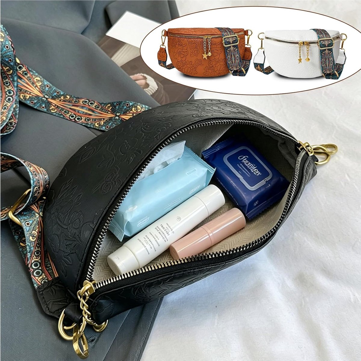 Crossbodytas van PU-leer, dames schoudertas met verstelbare schouderband, dameshandtas, heuptasje, voor dagelijks gebruik, geschikt voor mobiele telefoons